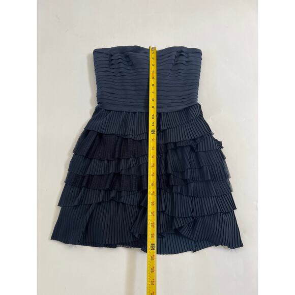 BCBG Maxazria Strapless Tiered Ruffle Mini Dress Womens Size 2 Navy Blue Hoco - Picture 6 of 16